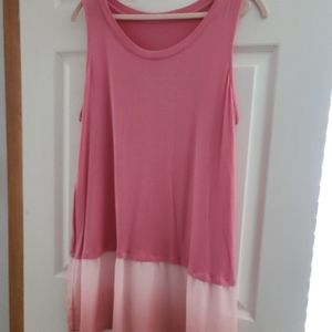 LOGO Lori Goldstein 1X Pink Rose Tank Chiffon Trim